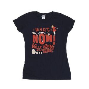 Willy Wonka Womens/Ladies Verruca Salt I Want It Now Cotton T-Shirt / Navy Blue